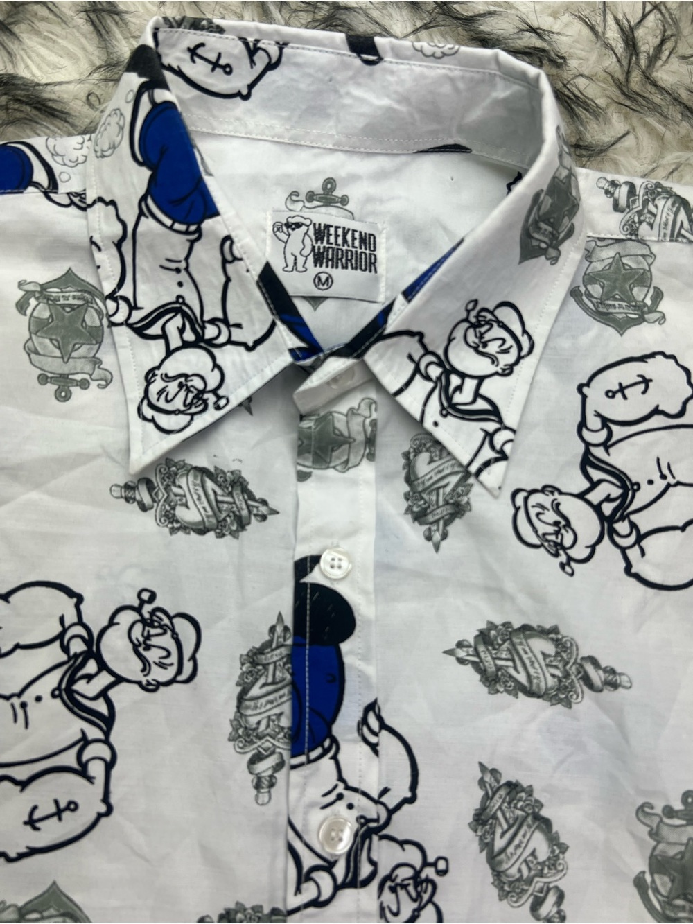 Weekend Warrior Popeye The Sailor Man Short Sleeve Button Up Size M